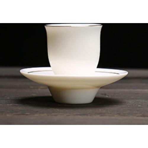Porcelain tea bowl with saucer set Gold Line White Tea cup hand-drawn petal teacup