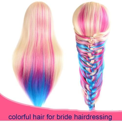 28" 100% High Temperature Firber Colorful Hair Training Head Nice Hairdressing Doll Heads Mannequin Head To Practice Braiding