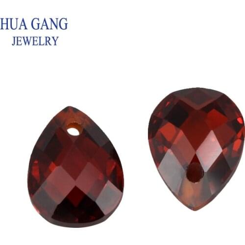 Garnet Loose CZ Stone With Hole Pear Shape Double CheckerBoard Synthetic Gems Cubic Zirconia For Jewelry 4x6~13x18mm