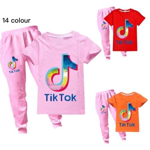 TIK TOK girls cotton Childrens Clothing T-shirt baby boys girls short-sleeved summer tops + pants sport sets clothes