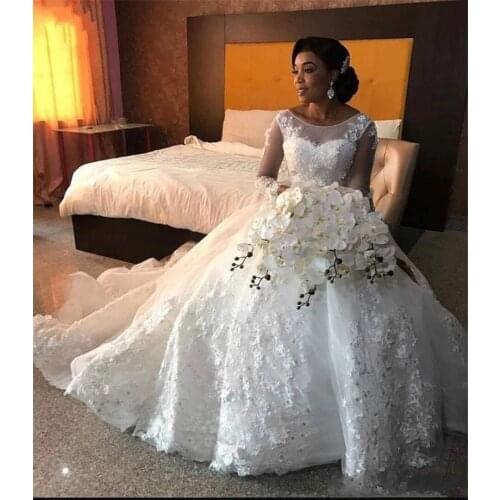 Well Design Scoop Neckline Long Sleeves Appliques African Wedding Dresses 2021Ballgown Bridal Gowns Custom Made