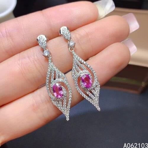 KJJEAXCMY fine jewelry 925 sterling silver inlaid natural pink sapphire women vintage personality gem Earrings support detection
