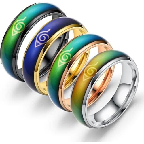AsJerlya New Design Japanese Style Animation Cosplay Ring Stainless Steel Jewelry Titanium Steel Mens Ring Temperature Change
