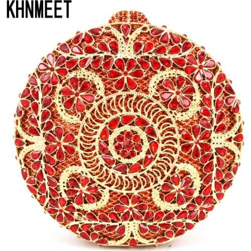 Round Red Rhinestone Crystal Party Purse Ladies Silver Prom Dinner Evening Bag Candy Day Clutch Women Banquet Bag Purse SC562