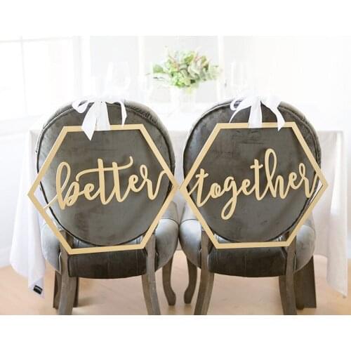 "Better Together" for Bride and Groom Wedding Chairs,Wedding Chair Signs Geometric Hexagon Wooden Hanging Signs free shipping