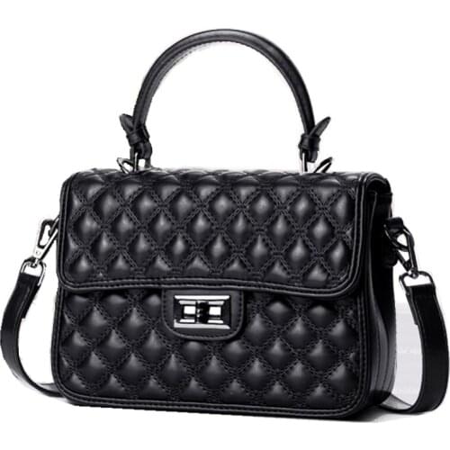 Small Square Diamond Lattice Shoulder Handbags For Women 2021 Luxury Brand Lock Designed Chic Top-handle Handbag Female Flap Bag