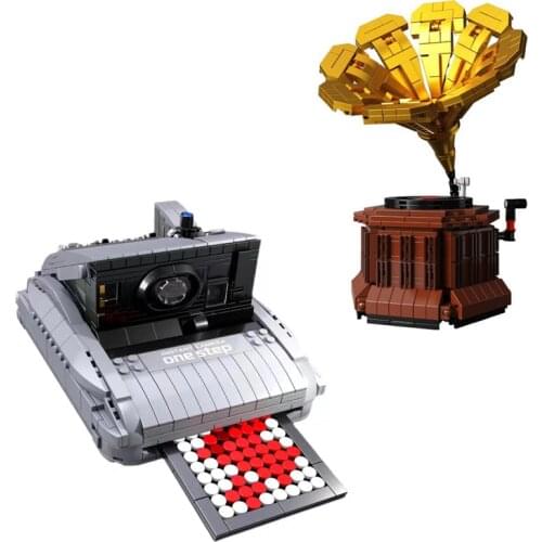 MOC Retro Gramophone One-Time Imaging Camera Model Bricks Classic Nostalgia Building Blocks Toys for Kids Gifts