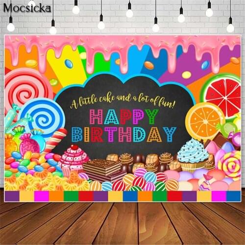 MOCSICKA Candy Land Birthday Party Background Girls Candy Slime Birthday Background Lollipop Cake Dessert Table Decoration Props