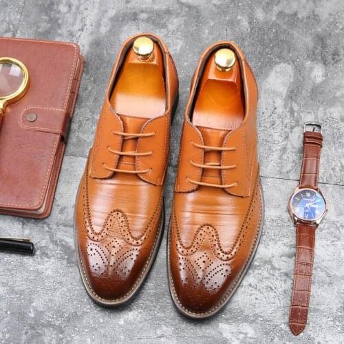 Luxury Men Oxfords Shoes Wedding Party Brogue Shoes Men Dress Shoes Genuine Leather Formal Business shoes BIG size