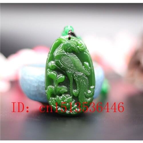 Natural Green Chinese Jade Phoenix Pendant Necklace Charm Jewellery Fashion Accessories Hand-Carved Luck Amulet Gifts New