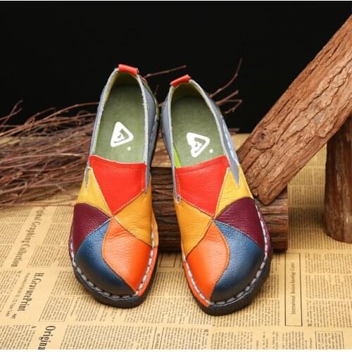 Shoes Women Genuine Leather Mixed Colors Flat Shoes Ladies Moccasins Platform Zapatillas Mujer
