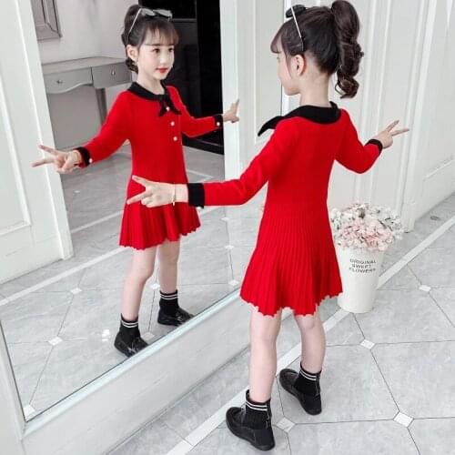 Girl Clothing Autumn 2021 New College Style Sweater Princess Skirt Children Base Skirt Korean Style Dress For Girls Vestidos 10Y