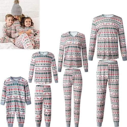 Family Matching Outfits Merry Christma Pajamas Nighty Elk Tree Nightclothes Printing Long Sleeve Long Pants Autumn Sleepwear