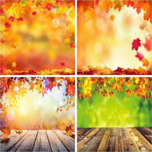 Laeacco Autumn Yellow Polka Dot Light Bokeh Maple Fallen Leave Child Party Photo Background Photography Backdrop Photo Studio