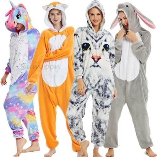 Winter Kigurumi Oneise For Kids Adults Boy Girl Unicorn Pajamas Animal Rabbit Cartoon Sleepwear Unicornio Overalls Pyjamas Women