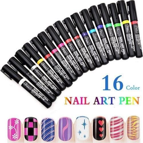 By dhl or ems 200pcs 16 Colors Nail Art Pen for 3D Nail Art DIY Decoration Nail Polish Pen UV Gel Art Design Drawing Tool Set