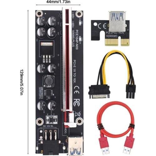 VER009S Plus PCI-E Riser Card 8 Capacitors PCI Express 1X 16X USB 3.0 Cable SATA to 6Pin Connector Power Cable ABCD