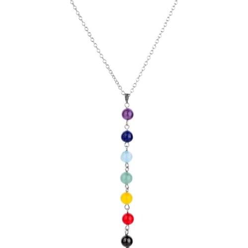 Ruberthen New Simple Design Women Necklace Natural Crystal 7 Chakra Necklace Fancy Handmade Femme Boho Jewelry