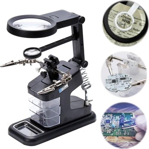 Manual Welding Soldering Stand Fixed Repair Tool Welding Glass with LED Light Lens Auxiliary Loupe Desktop Magnifier