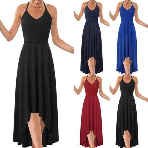 S-3XL Multicolor Dovetail skirt Womens Fashion Casual Sexy Sleeveless Backless Solid Halter Mid Calf Dress damen kleidung F4