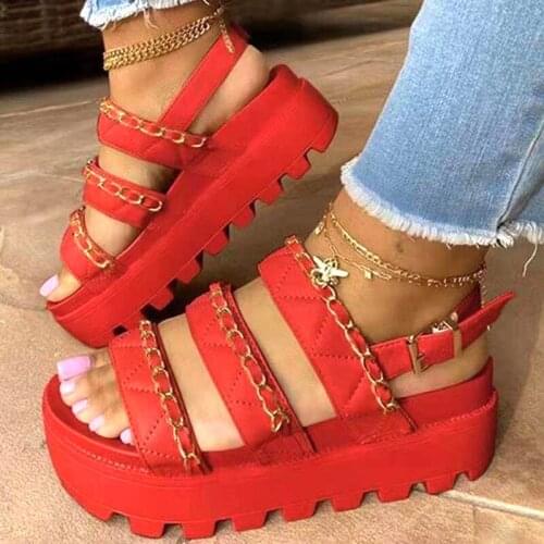 35-43 Womens Platform Chain Decor Sandals Female Summer Women Thick Bottom Shoes Woman Wedge Platform Sandals Increased Shoes