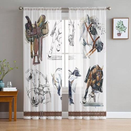Modern Sheer Curtains Equestrian Competition Living Room Kitchen Childrens Room Decoration Household Chiffon Window Curtains