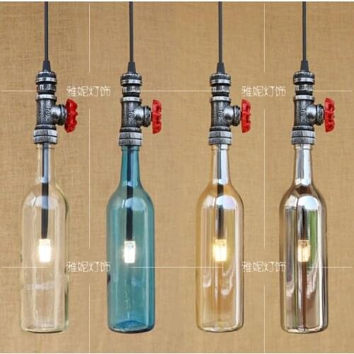 Water bottle glass LED pendant lights single head bar KTV restaurant creative color American industrial pendant lamp ZA