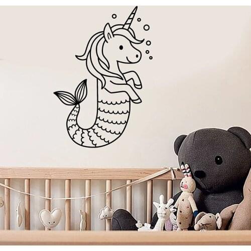 Cartoon Unicorn Wall Decal Cute Pony Mermaid Tail Baby Room Kids Girls Bedroom Nursery Home Decor Vinyl Window Stickers M013