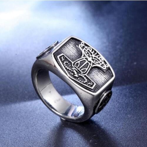 Vintage Thors Hammer Amulet Single Ring Ring Viking Pagan Protection Mens Ring Jewelry Accessories