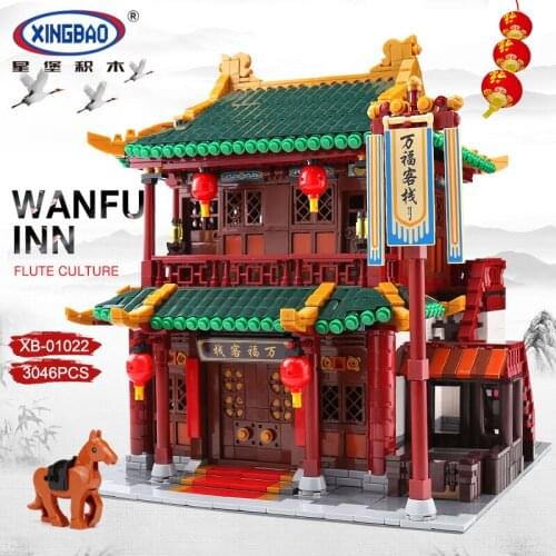 XINGBAO 01022 3046Pcs City Series Chinese Famous Architecture Blocks The Wanfu Inn Set Building Blocks MOC Bricks House Model