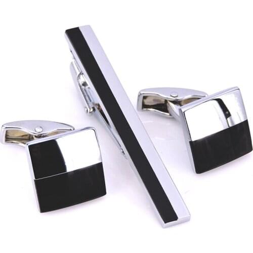 French shirt cuff cuff high quality black and white square Cufflinks tie clip set free shipping