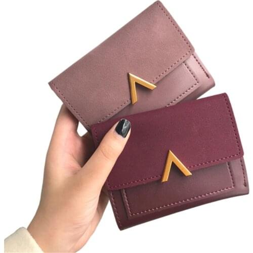 Women Matte Leather Small Wallet Leather Short Letter Purse Solid Patchwork Purse Credit Cards Money Mini Wallet Portfel Damski