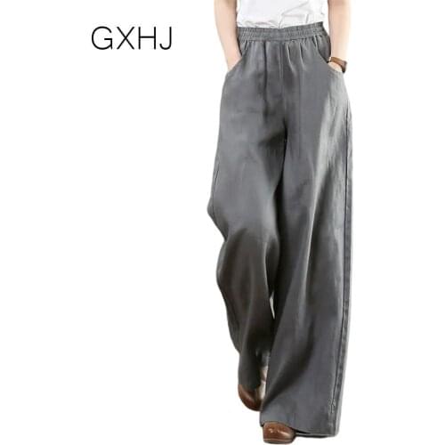 Women Wide Leg Pants Celmia Women Vintage Linen and cotton Palazzo Fashion Long Trousers Casual Elastic Waist Solid Pantalon 5XL