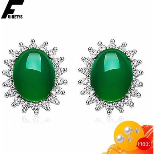 Retro Earrings Silver 925 Jewelry for Women Oval Emerald Zircon Gemstone Stud Earrings Wedding Engagement Party Gift Accessories