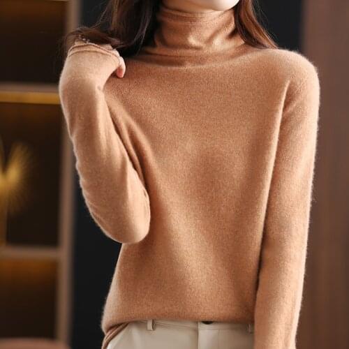 Ladies Turtleneck Sweater 100% Pure Wool Girls Knitted Sweater 2021 New Fall Winter Cashmere Pullover Loose Large Size