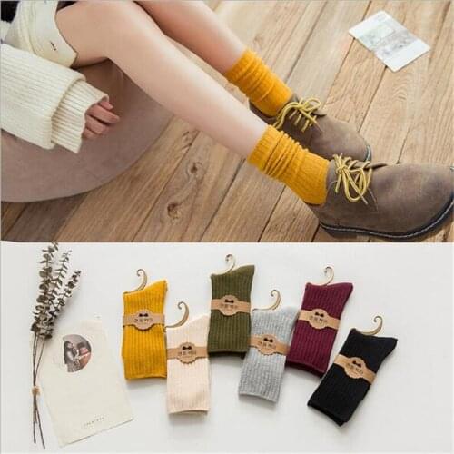 10Pair/Lot New Design Solid Double Needle Female Fall Winter Hot Casual Cotton Women Vintage Socks Sokken Calcetines