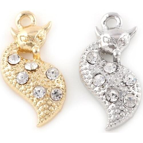 10pcs/lot Fox Rhinestone Dangle Handmade Charms Pendant DIY for Bracelet Necklace Bag