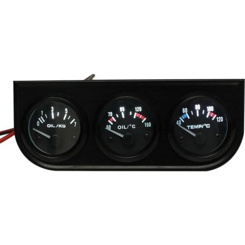 3 Car Pointer Gauge Kit - Oil Temp / Water Temp / Oil Pressure - 2" 52MM LED Light