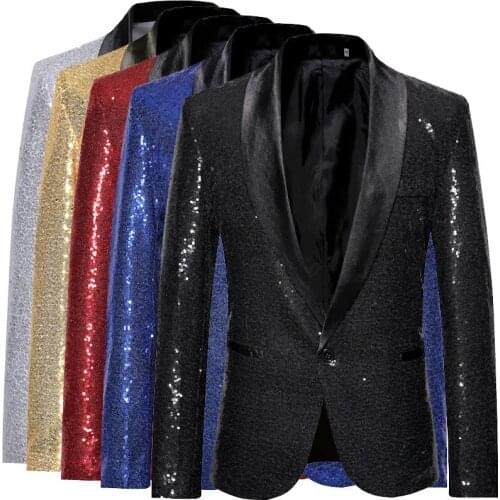 Men Blazer Jacket Shiny Gold Sequin Glitter Suit Blazer New Shawl Collar Mens Blazer Jacket DJ Stage Clothers For Singers SL1628