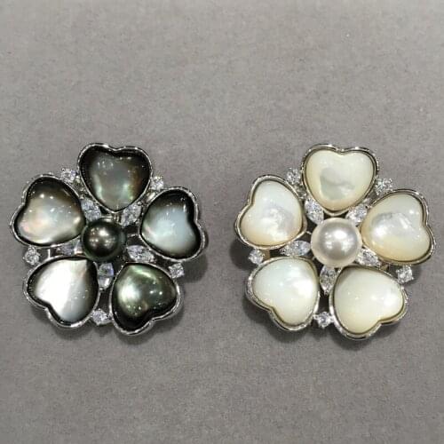 7-8MM 8-9MM natural black pearl flower brooch pins sea water pearl tahiti pearl Romntic cute scarf buckle sea shell flower