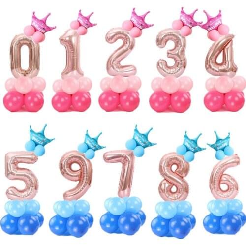 1 Set Number Balloons Foil Digital with Crown Balloon Wedding Happy Birthday Party Decoration Kids Boy Girl Baby Shower Ballon