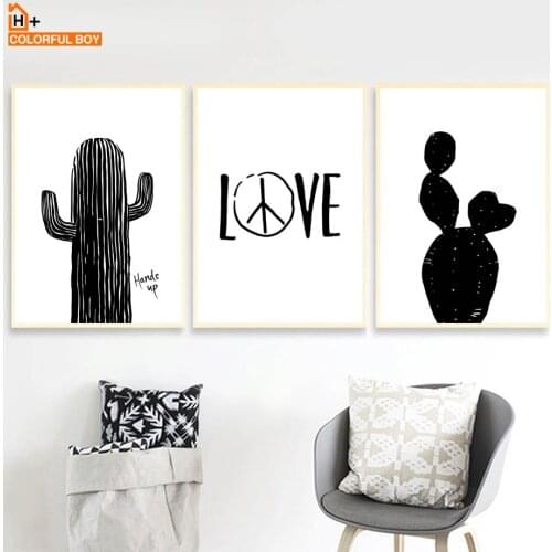 COLORFULBOY Wall Art Print Black White Nordic Poster Cactus Quotes Canvas Painting Wall Pictures For Living Room Decor