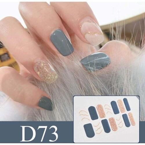 D73 Nail Stickers False Nail Tips Full Cover Nail Strips Nail Wraps Decal Faux Nail Art Decoration Golden
