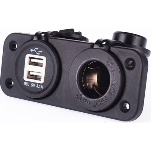 DIY Dual USB Socket Charger 3.1A with LED Cigarette Lighter Socket Double Function Panel for Car Marine Vehicle Motorcycle ATV