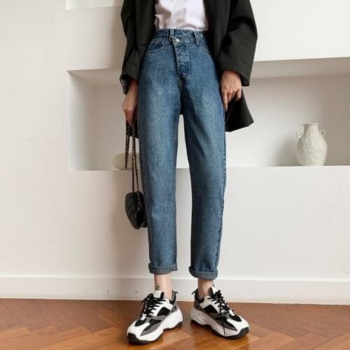 High Waist Denim Pants Womens 2020 Early Autumn New Slim Loose Harlan Radish Pants Straight Nine Points Old Dad Pants