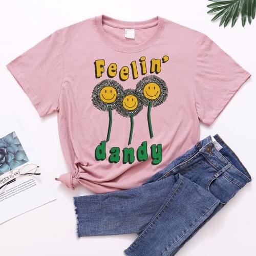 Cute Feeling Dandy Sunflowers Shirt Plus Size Graphic Summer Tops Short Sleeve Cotton Harajuku Cartoon Print T shirt Women Girl