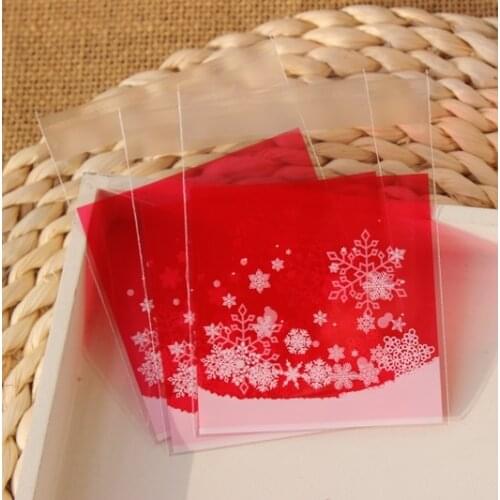Bakery Goodies / Small Accessories Cellophane Favor Mini Bags, Gift Packaging, "Red Snowflakes Print" 300PCS/LOT