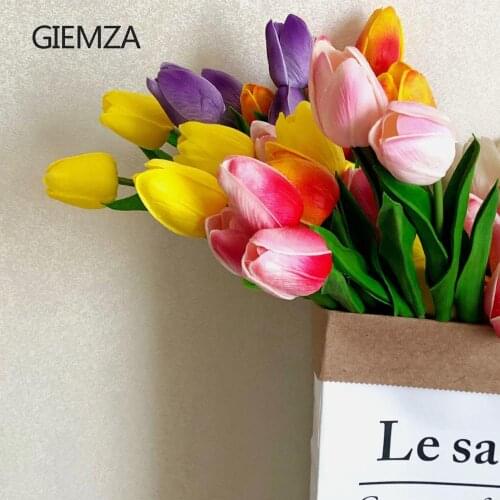 GIEMZA Tulips Artificial Flowers Fake Flower Real Touch Floral for Wedding Decoration 1pc Home Party Decoration Favors