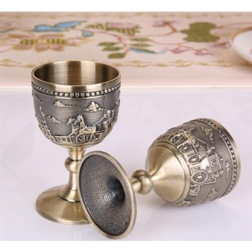 LBER Classical Metal Wine Cup Handmade Small Goblet Household Copper Wine Glass Carving Pattern