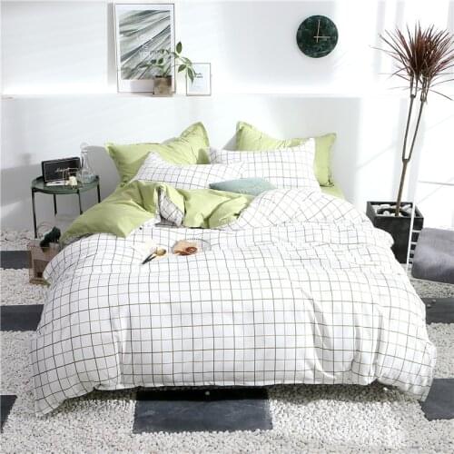 Whit and Green Grid Bedding Set MatCha Green Duvet Cover Set Pillowcase Home Textiles 2/3pcs Bed Linen King Queen Size Dropship